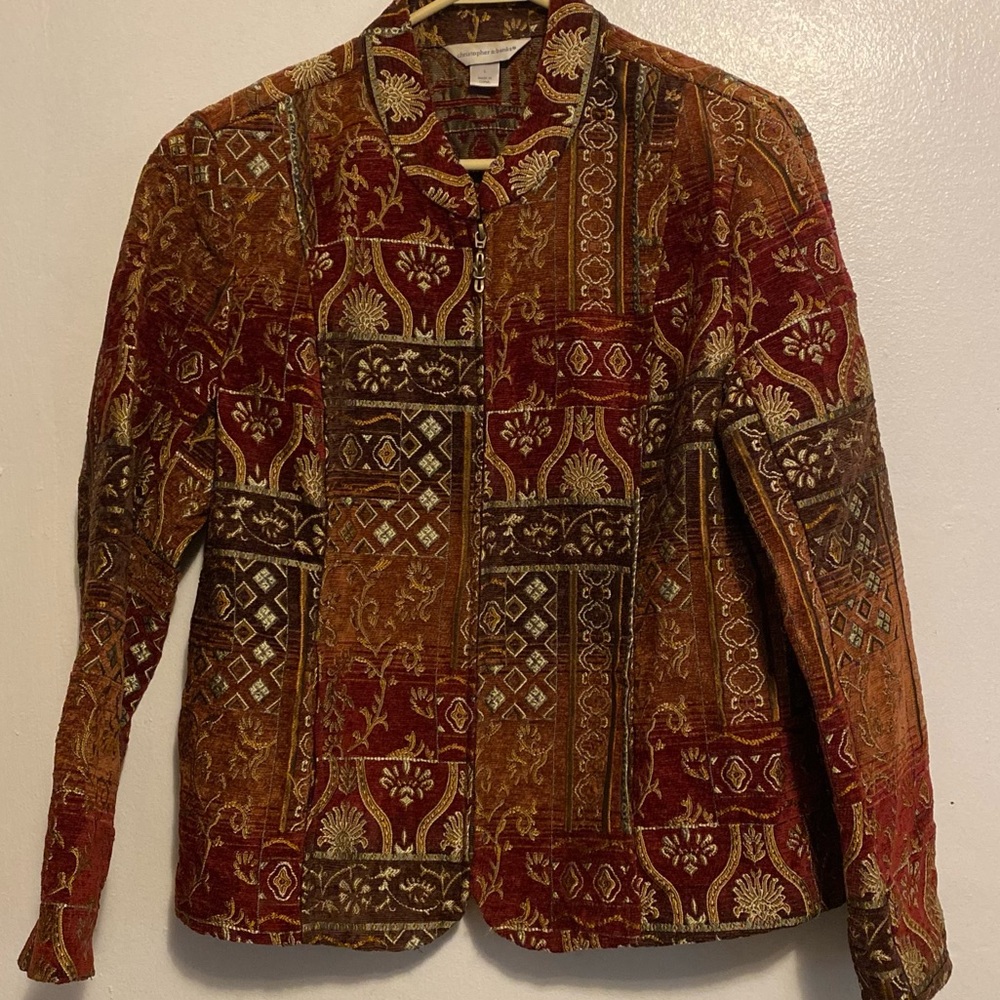 Vintage Christopher & Banks Patterned Women's Jacket Size Large ShoulderPads Zip